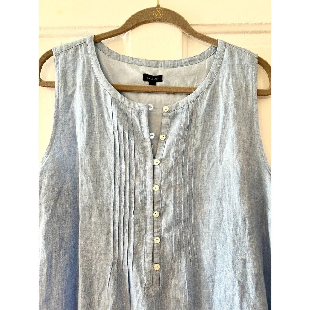 Talbots Women’s 16 Linen Shift Dress Seaside Stripe Lined Coastal Timeless Beach - Picture 4 of 11
